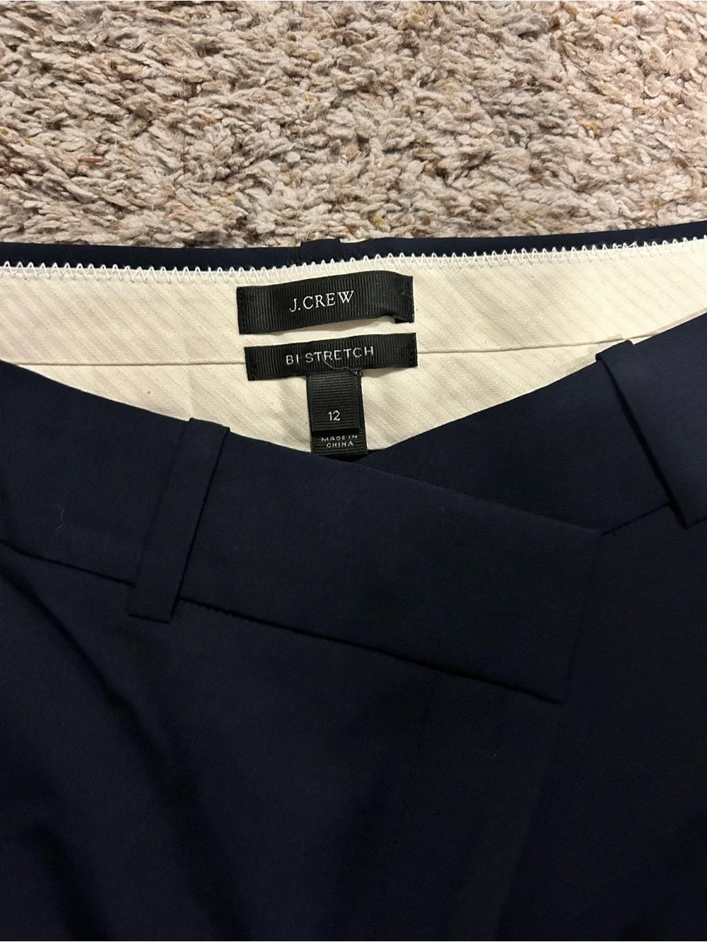 J. Crew Navy Bi-Stretch Tailored Trousers size 12